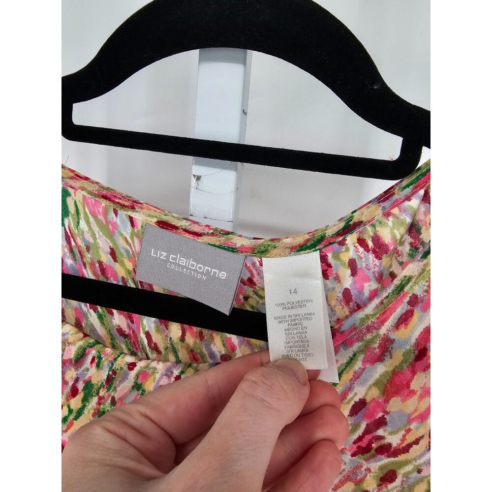 Liz Claiborne Womens Sz 14 Sleeveless Blouse Light Pink Green Abstract Print - Picture 4 of 5